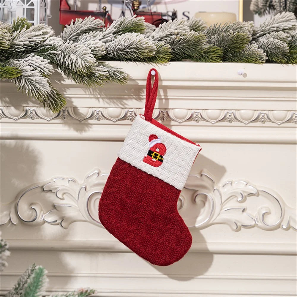 Creative Christmas Stocking Knitted Letter Embroidery DIY Name Gift Sock for Holiday Decoration - B - 1