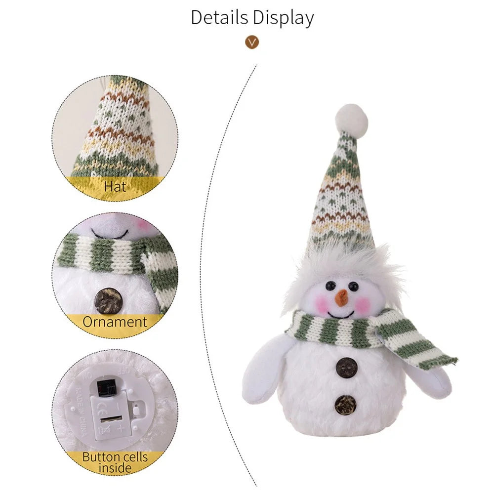Christmas Snowman Decoration with Knitted Hat LED Light Doll Winter Holiday Gift Home Decor Festive Atmosphere Ornament - Pointed Hat - 2
