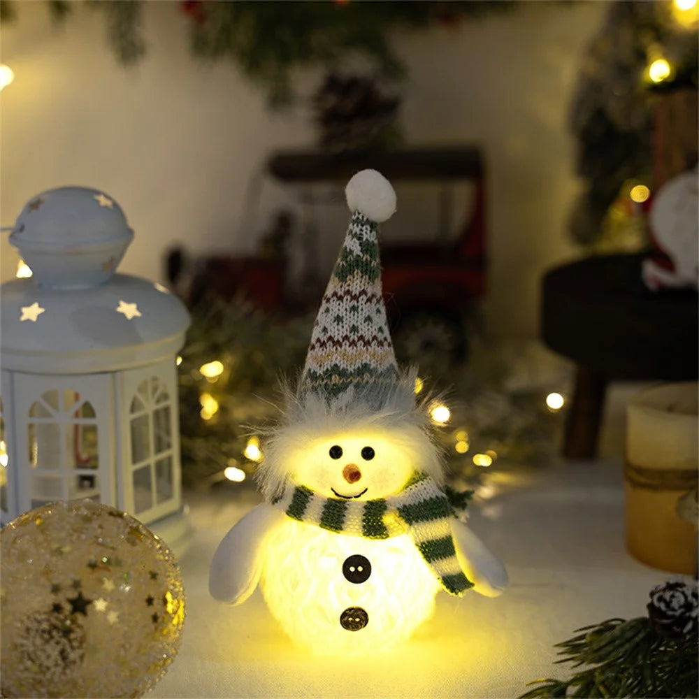 Christmas Snowman Decoration with Knitted Hat LED Light Doll Winter Holiday Gift Home Decor Festive Atmosphere Ornament - Pointed Hat - 4