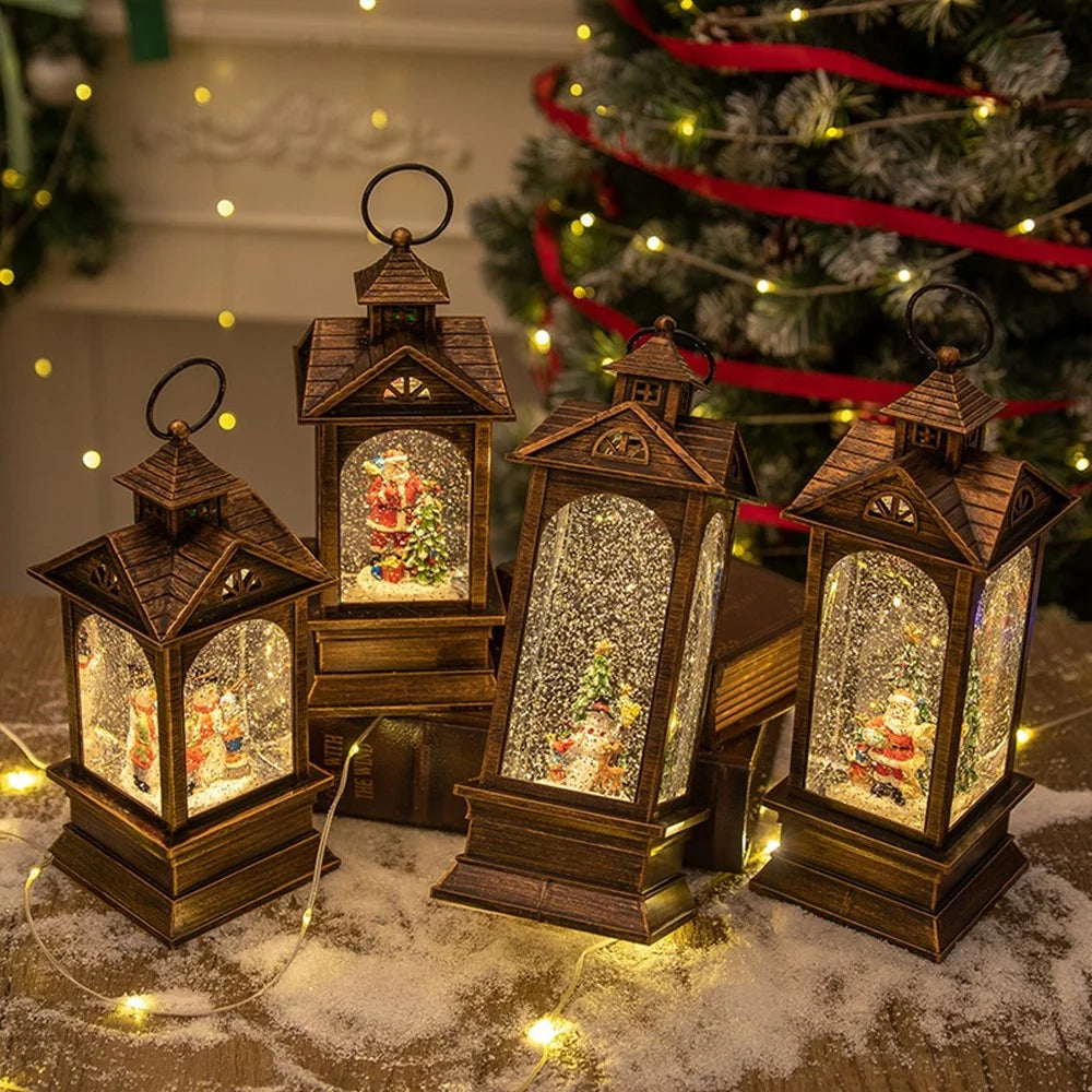 10.2 x 10.2 x 28.5cm Christmas Lantern Music Box Vintage Night Light Holiday Gift Tabletop Decoration - Santa Claus - 2