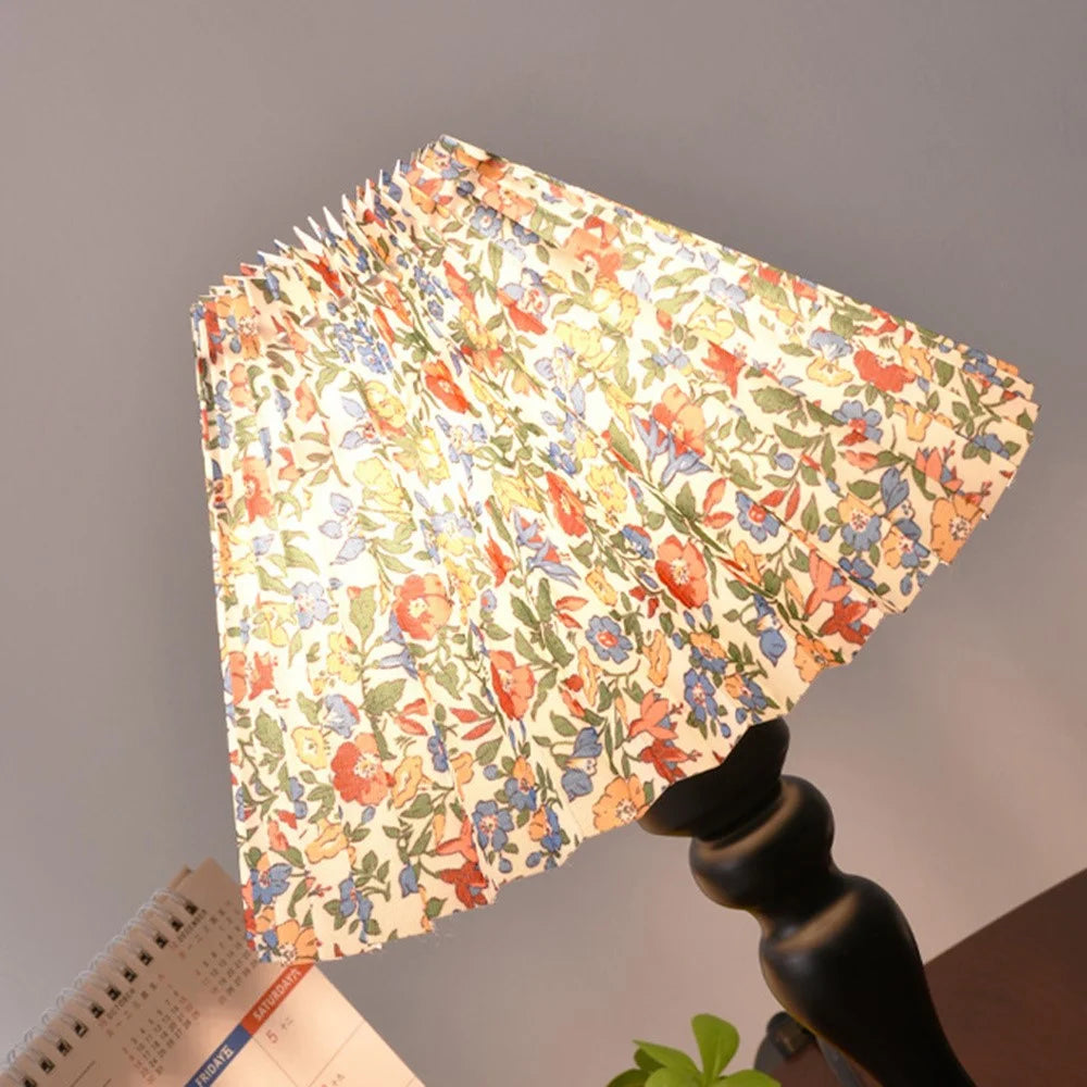 Nordic 7W Table Lamp 3 Color Dimmable Pleated Lamp Flicker-Free Eye-Care Night Light with Iron Base for Bedroom, EU Plug - Floral Print Lampshade - 6