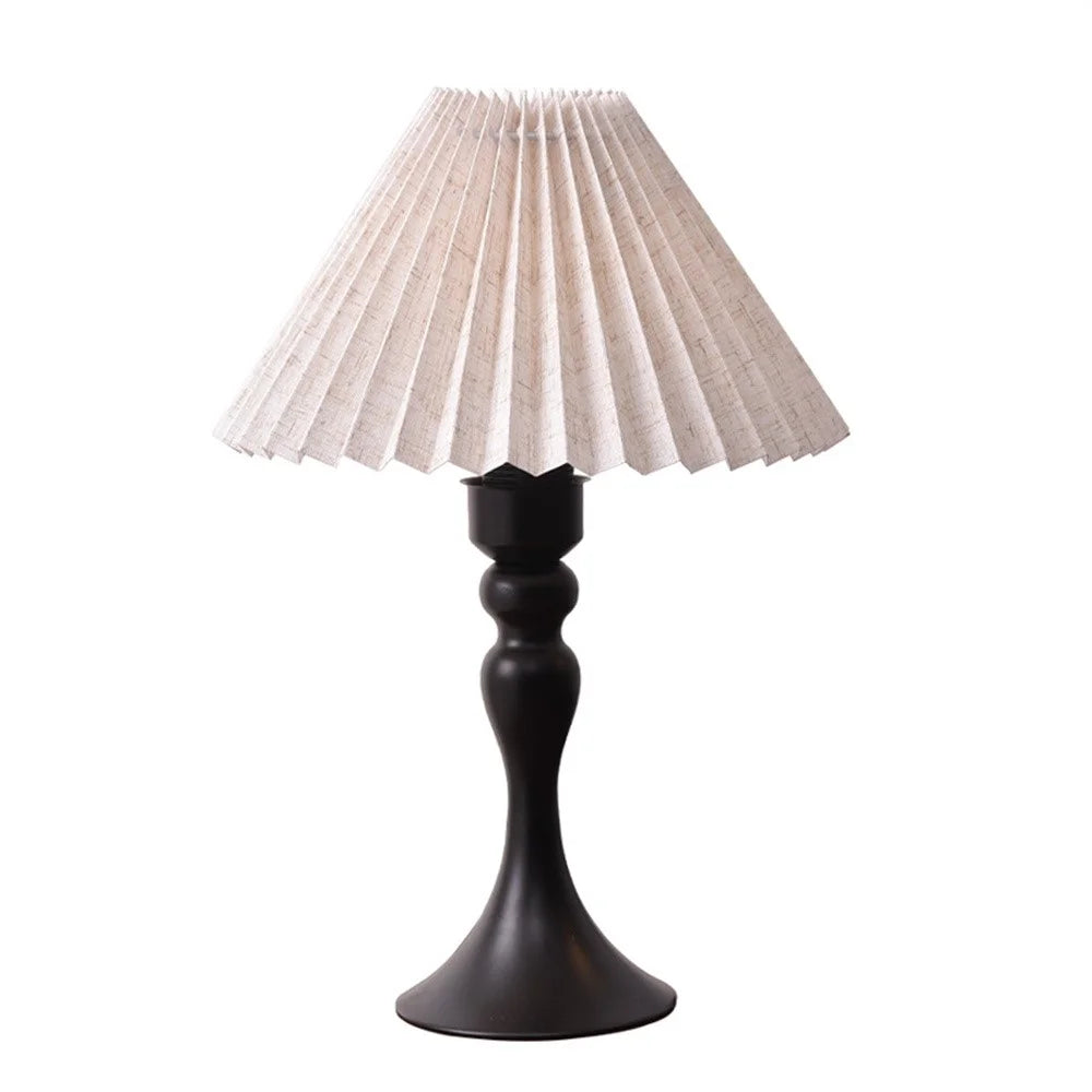 12W Pleated Bedside Lamp 3 Level Dimmable Nordic Table Lamp Flicker-Free Eye-Care Decor Light with Iron Base for Home - EU Plug -  Flax Lampshade - 2