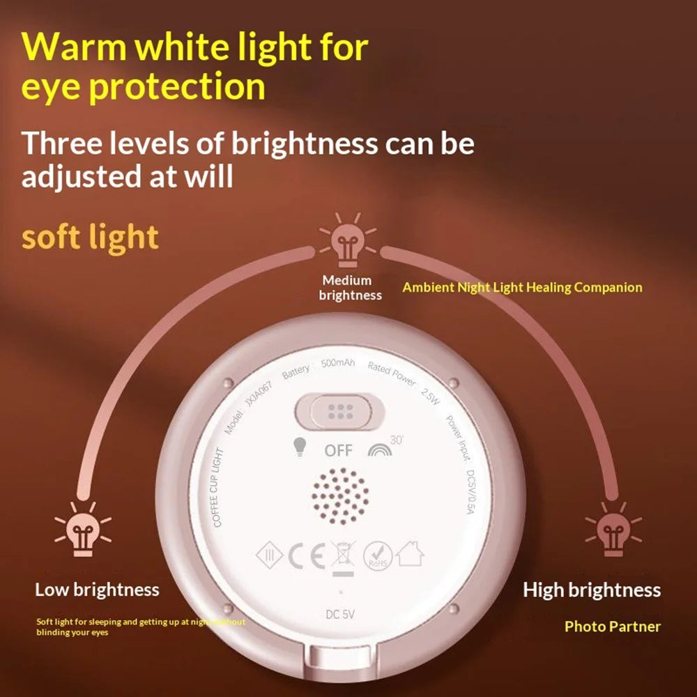 Cute Coffee Cup Shape Night Light with Phone Stand Tap Control 7 Color Changing LED Bedside Lamp - 4