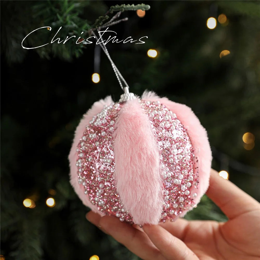 Pink Christmas Ball Ornament Fluffy Foam Xmas Tree Hanging Decoration DIY Party Decor - Style A - 3