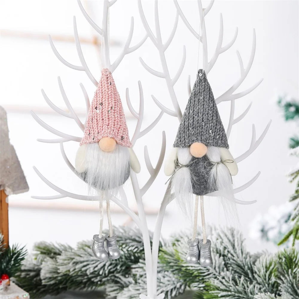 Christmas Gnome Ornaments Sequin Faceless Doll Hanging Decorations with Long Legs Holiday Tree Decor - Grey - 5