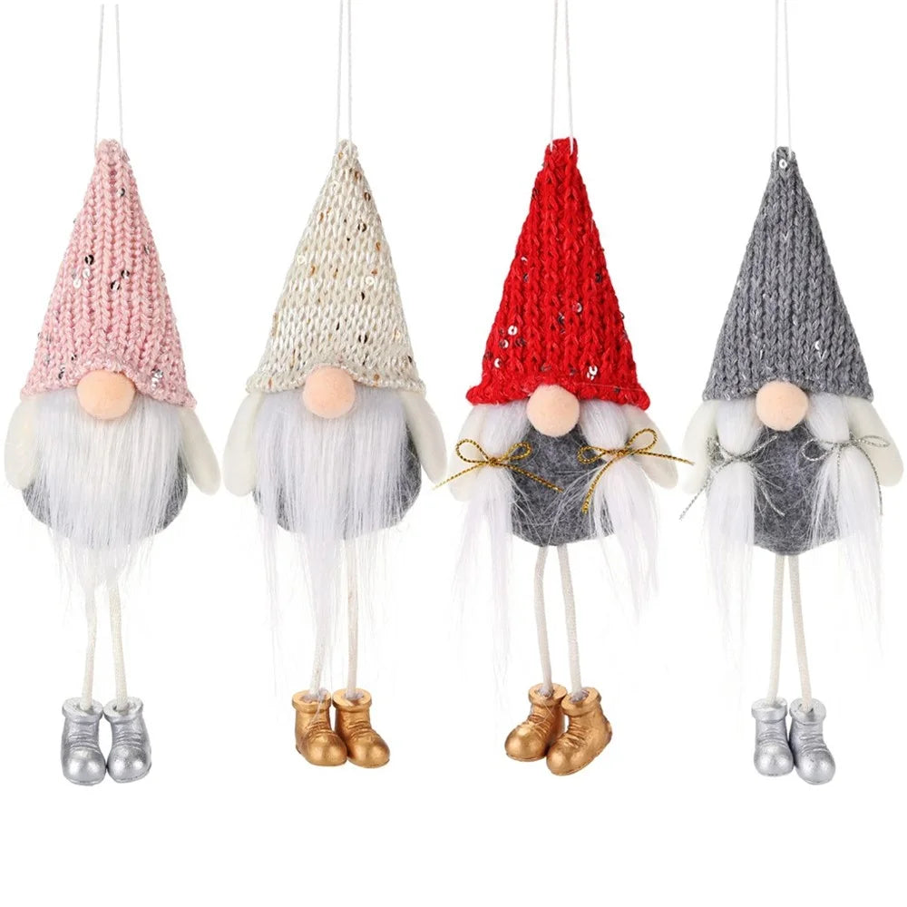 Christmas Gnome Ornaments Sequin Faceless Doll Hanging Decorations with Long Legs Holiday Tree Decor - Grey - 6