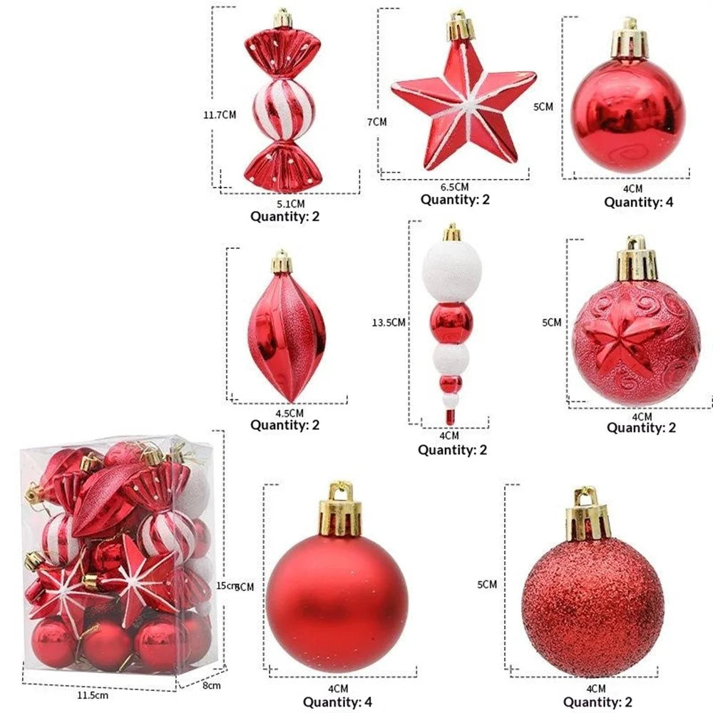 20Pcs / Set Plastic Red White Hanging Baubles Christmas Ornaments Xmas Tree Hanging Decoration - Style A - 2
