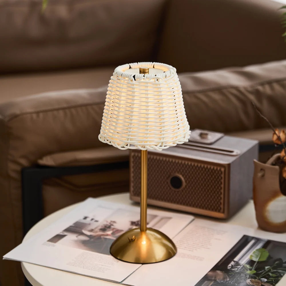7033 Vintage Rattan Table Lamp Touch Control 3-Color Dimmable LED Desk Light for Bedroom Restaurant Bar - 2