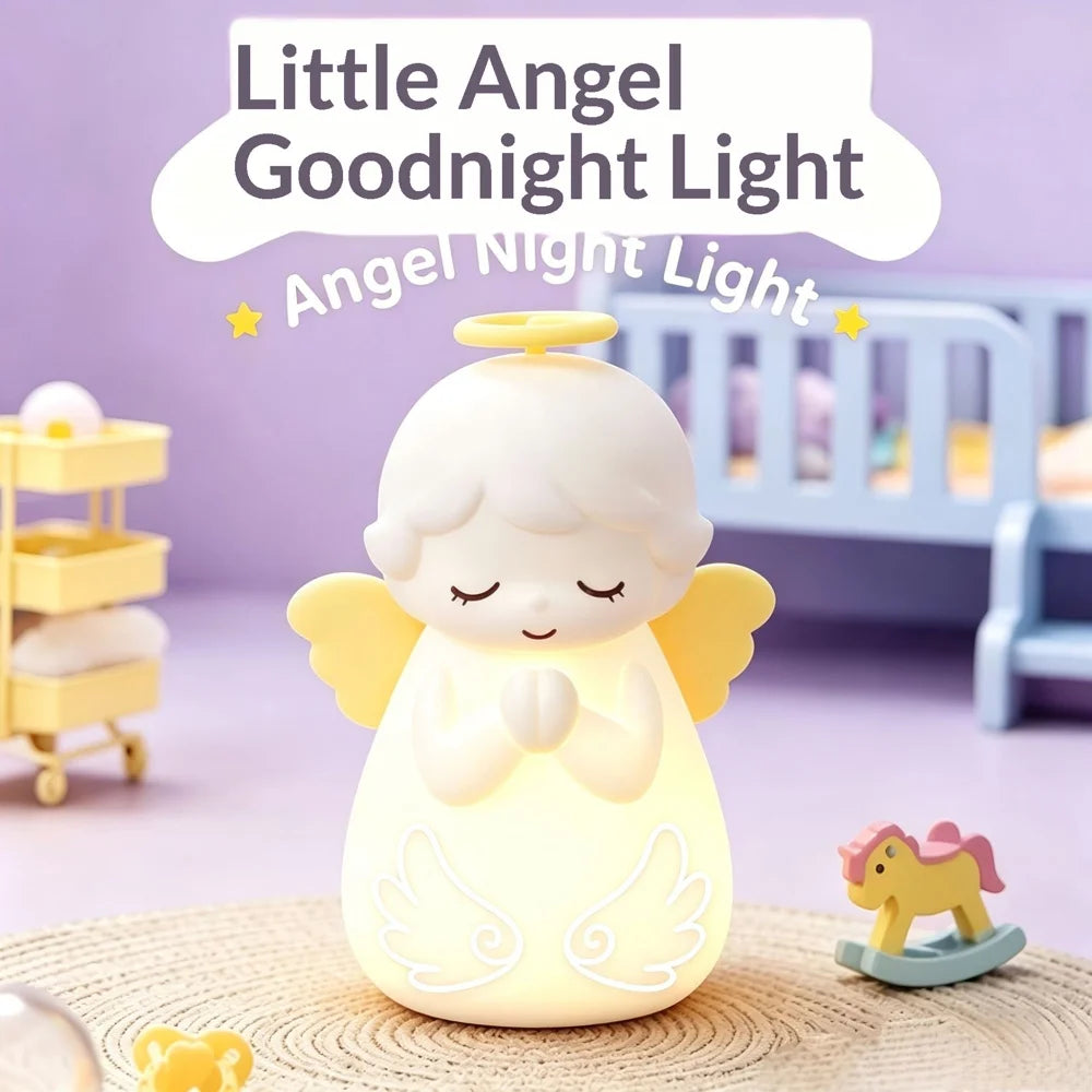 Angel Night Light for Kids Girls RGB Color Changing Touch Lamp USB Rechargeable for Bedroom - White - 3