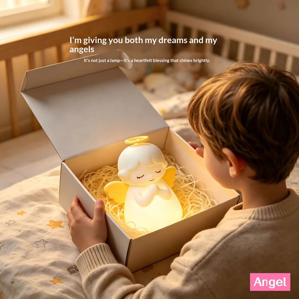 Angel Night Light for Kids Girls RGB Color Changing Touch Lamp USB Rechargeable for Bedroom - White - 4