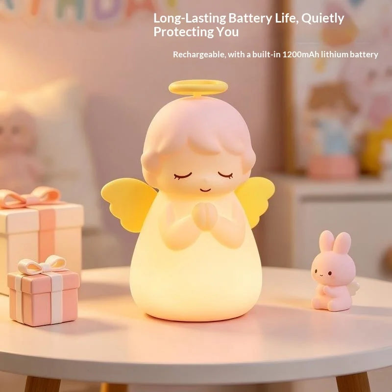 Angel Night Light for Kids Girls RGB Color Changing Touch Lamp USB Rechargeable for Bedroom - White - 6