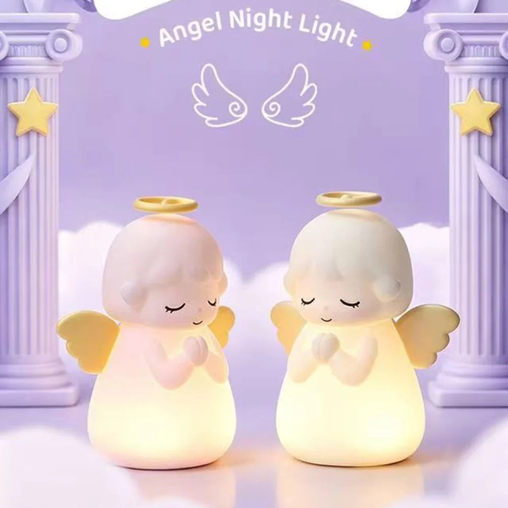 Angel Night Light for Kids Girls RGB Color Changing Touch Lamp USB Rechargeable for Bedroom - White - 7