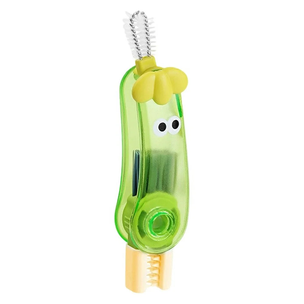 4-in-1 Cup Lid Brush Multifunctional Portable Crevice Cleaning Tool for Bottle Caps and Nipples - Green - 1