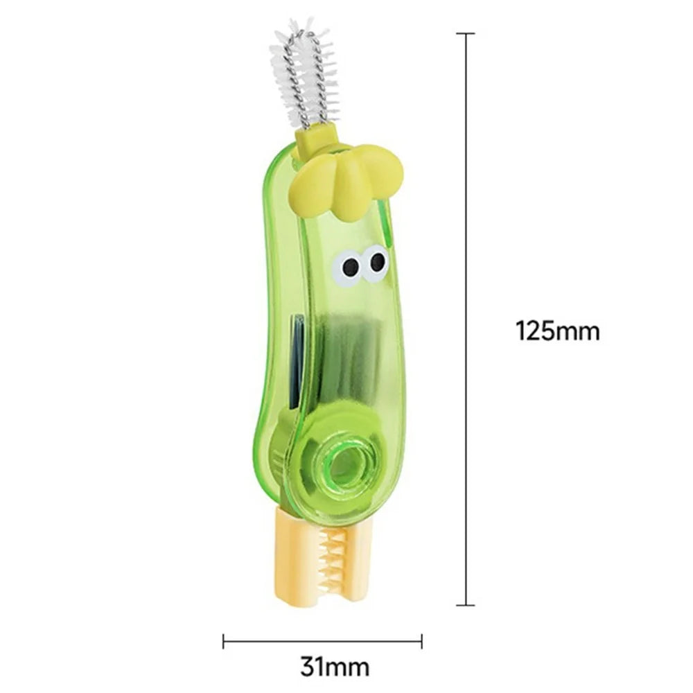 4-in-1 Cup Lid Brush Multifunctional Portable Crevice Cleaning Tool for Bottle Caps and Nipples - Green - 6