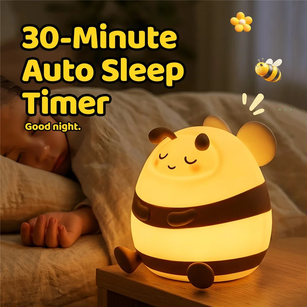 A086 Bee Silicone Night Light Touch Control 3-Level Brightness 1200mAh 30min Timer Warm Glow for Bedside - Beige - 6