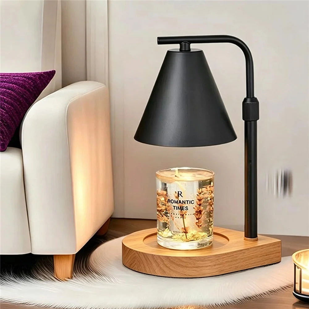 Solid Wood Candle Warmer Lamp Dimmable Timer 2H / 4H / 8H Electric Wax Melter for Home - Black Lampshade+Solid Wood Base (EU Plug) - 2