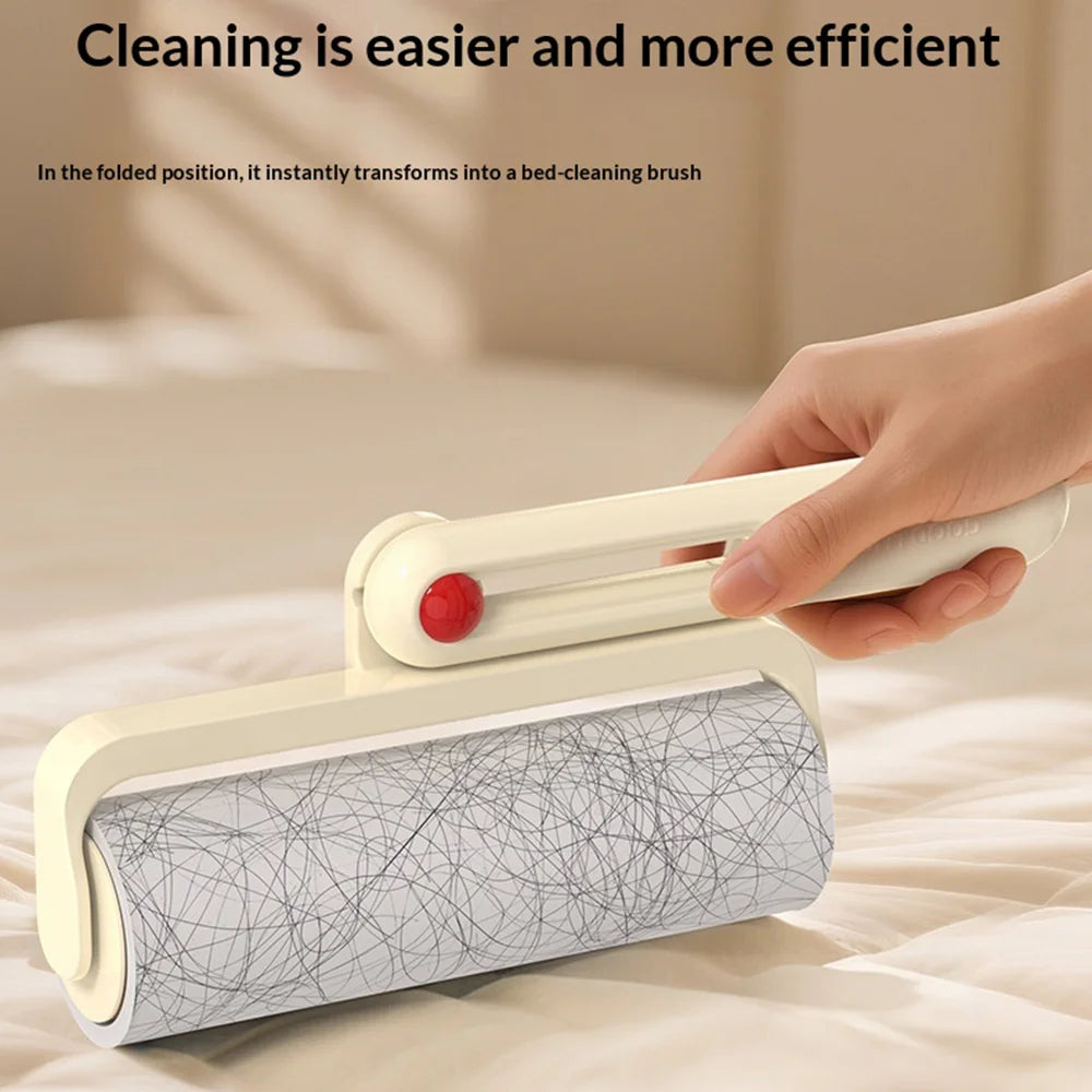 Folding Lint Roller 16cm Width Strong Adhesive Pet Hair Remover with 180 Degree Foldable Handle - Cream White - 4