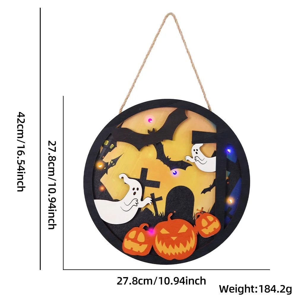 Halloween LED Light Up Door Sign Hanging Decoration Welcome Sign Decor for Home - Ghost+Pumpkin+Tombstone - 6
