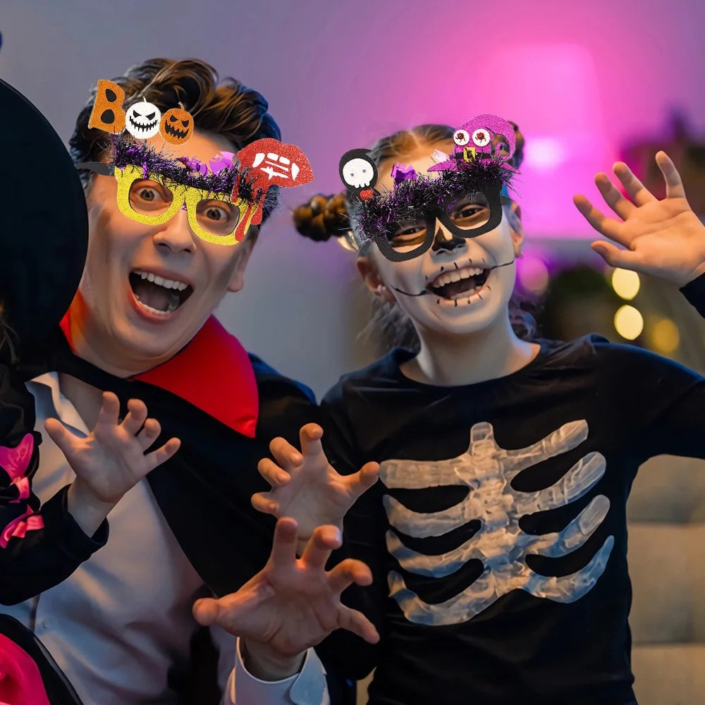 5Pcs / Set Halloween Eyeglasses Tinsel Decor Pumpkin Ghost Skull Halloween Party Glasses Eyewear - Witch Hat and Skull - 4