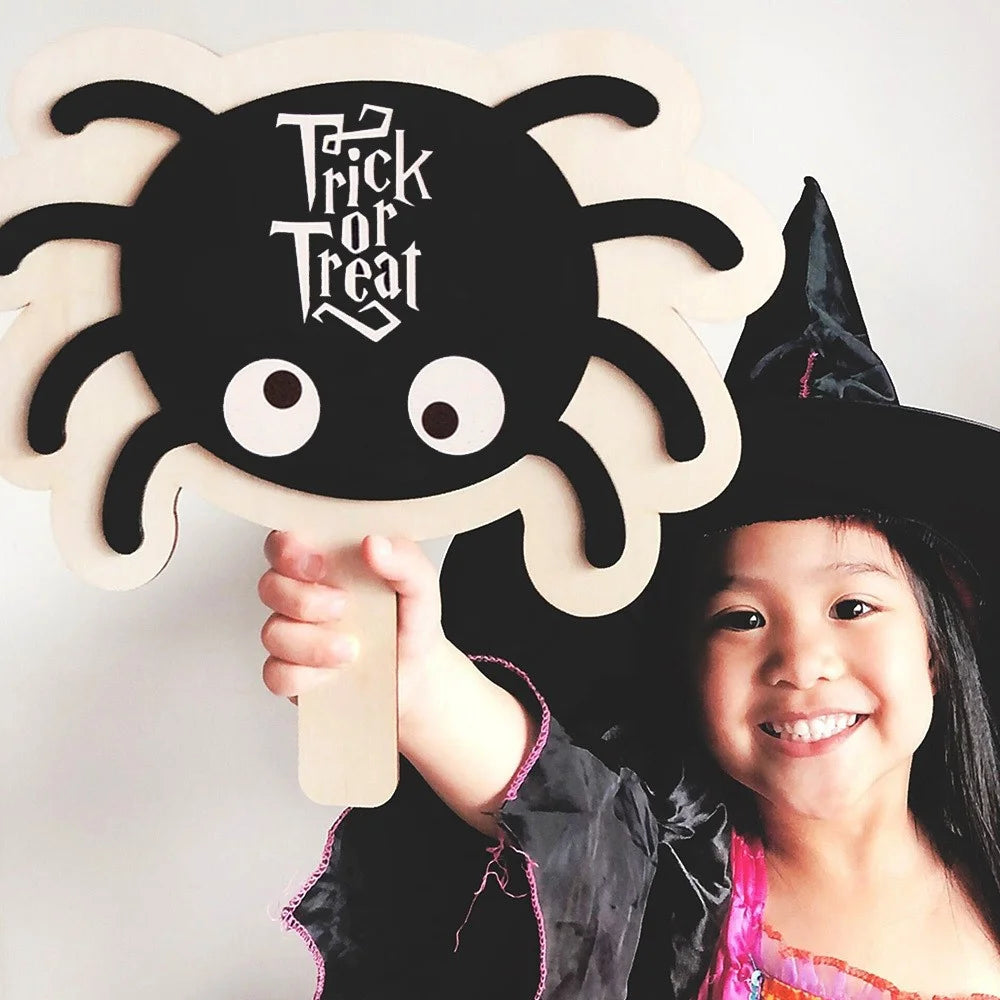 2Pcs / Set Halloween Hands-Up Sign Spider Pumpkin Bat Funny Wooden Sign Photobooth Prop - Owl - 3