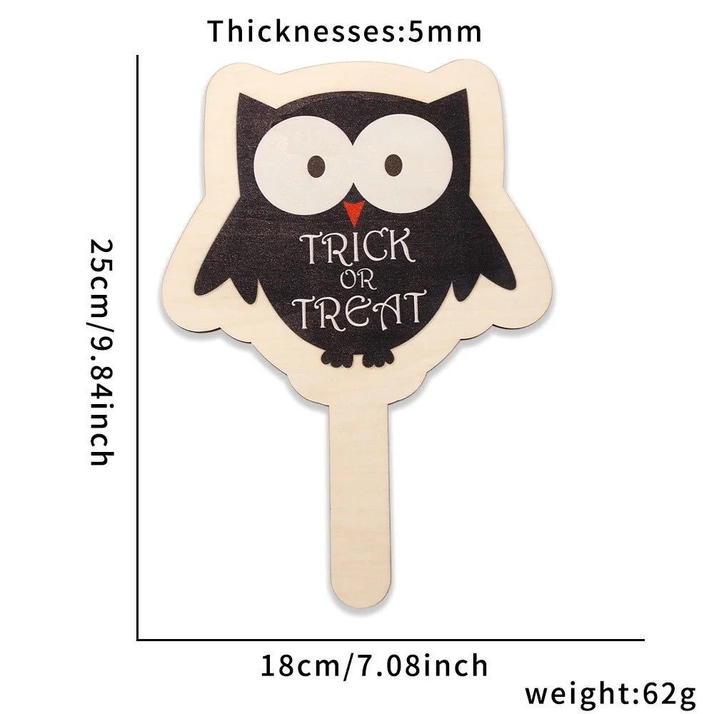 2Pcs / Set Halloween Hands-Up Sign Spider Pumpkin Bat Funny Wooden Sign Photobooth Prop - Owl - 6