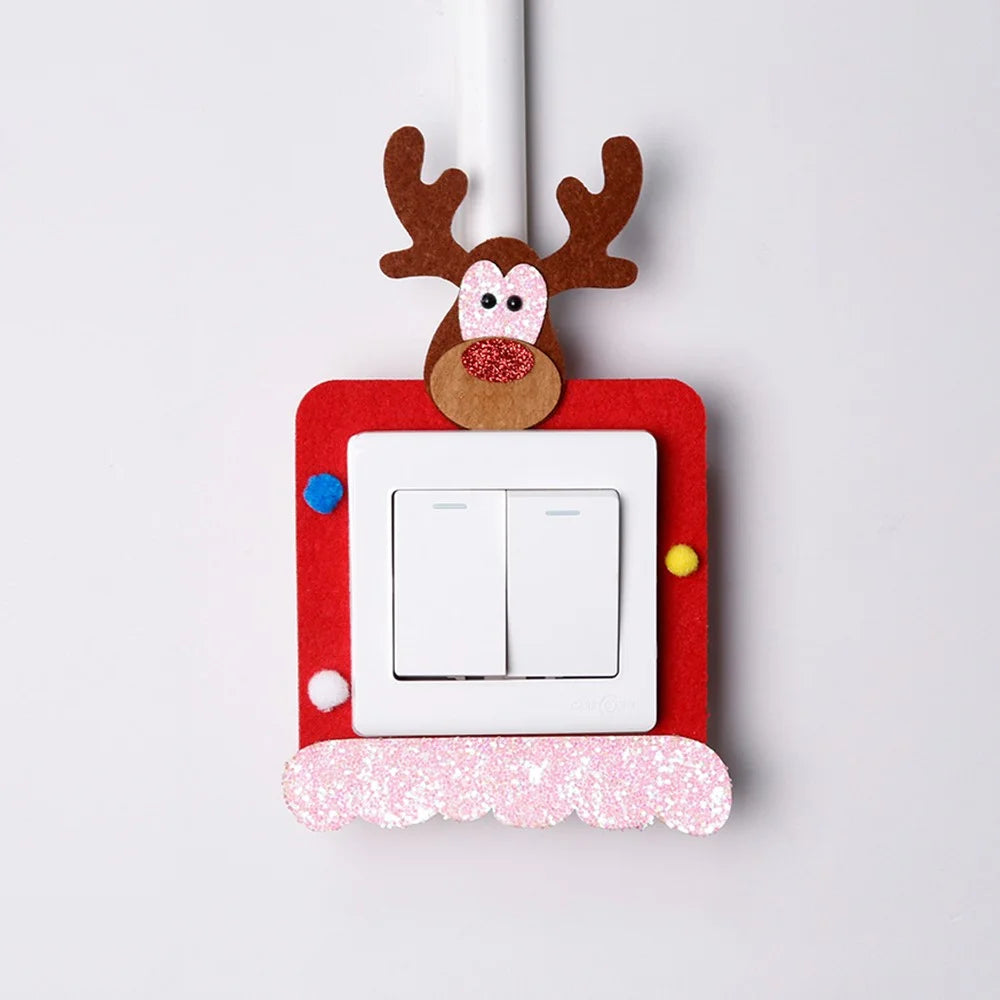 8PCS Christmas Felt Cloth Wall Switch Stickers Decorations Xmas Santa Claus Elk Snowman Ornaments - 6