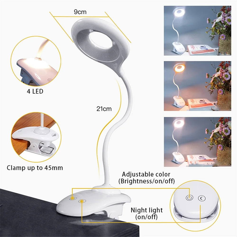 ST-8030 Clip-on LED Light 3 Color Temperature Touch Control Rechargeable ABS Reading Lamp - 5