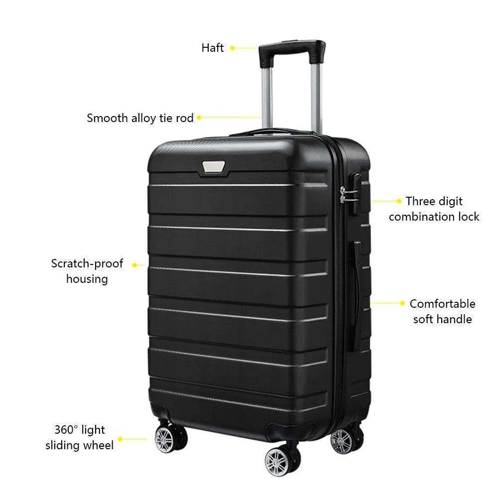24-Inch Checked Luggage Case Pull Trolley Bag Suitcase Baggage, 39x26x64cm - Black - 2