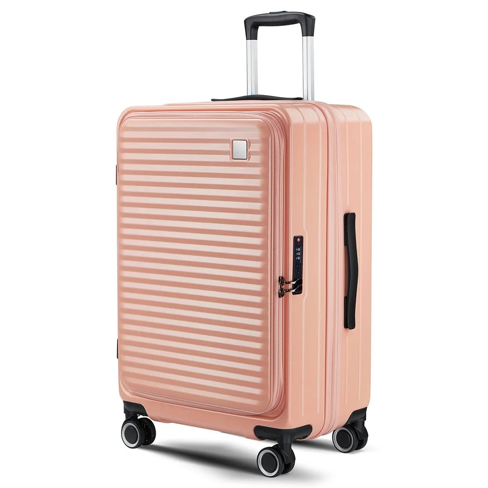 20-Inch Carry-On Suitcase 35x23x54cm Front Opening Pocket Hardside 4-Wheel Travel Luggage Bag - Pink - 1