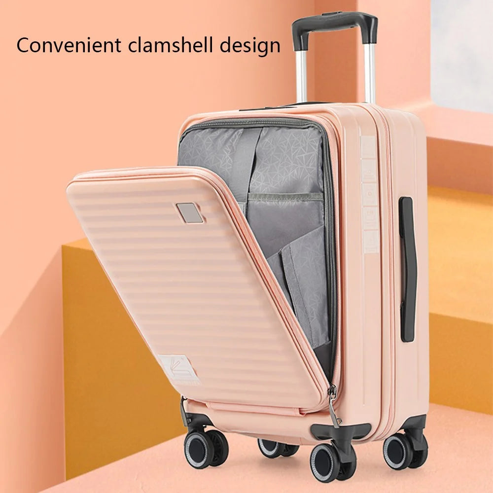 20-Inch Carry-On Suitcase 35x23x54cm Front Opening Pocket Hardside 4-Wheel Travel Luggage Bag - Pink - 2