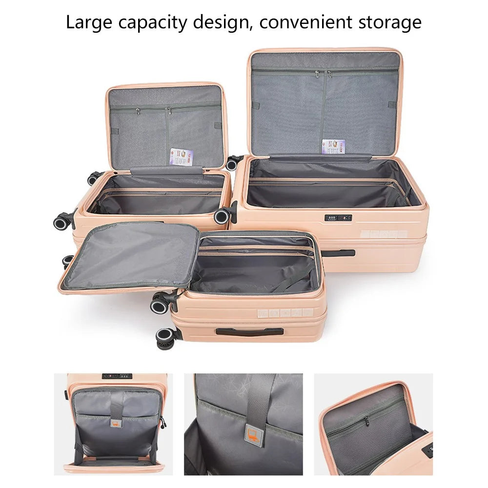 20-Inch Carry-On Suitcase 35x23x54cm Front Opening Pocket Hardside 4-Wheel Travel Luggage Bag - Pink - 6