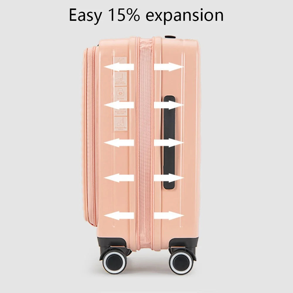 24-Inch Travel Suitcase 43x27x67cm Front Opening Pocket Carry On Luggage for Women Men - Pink - 3