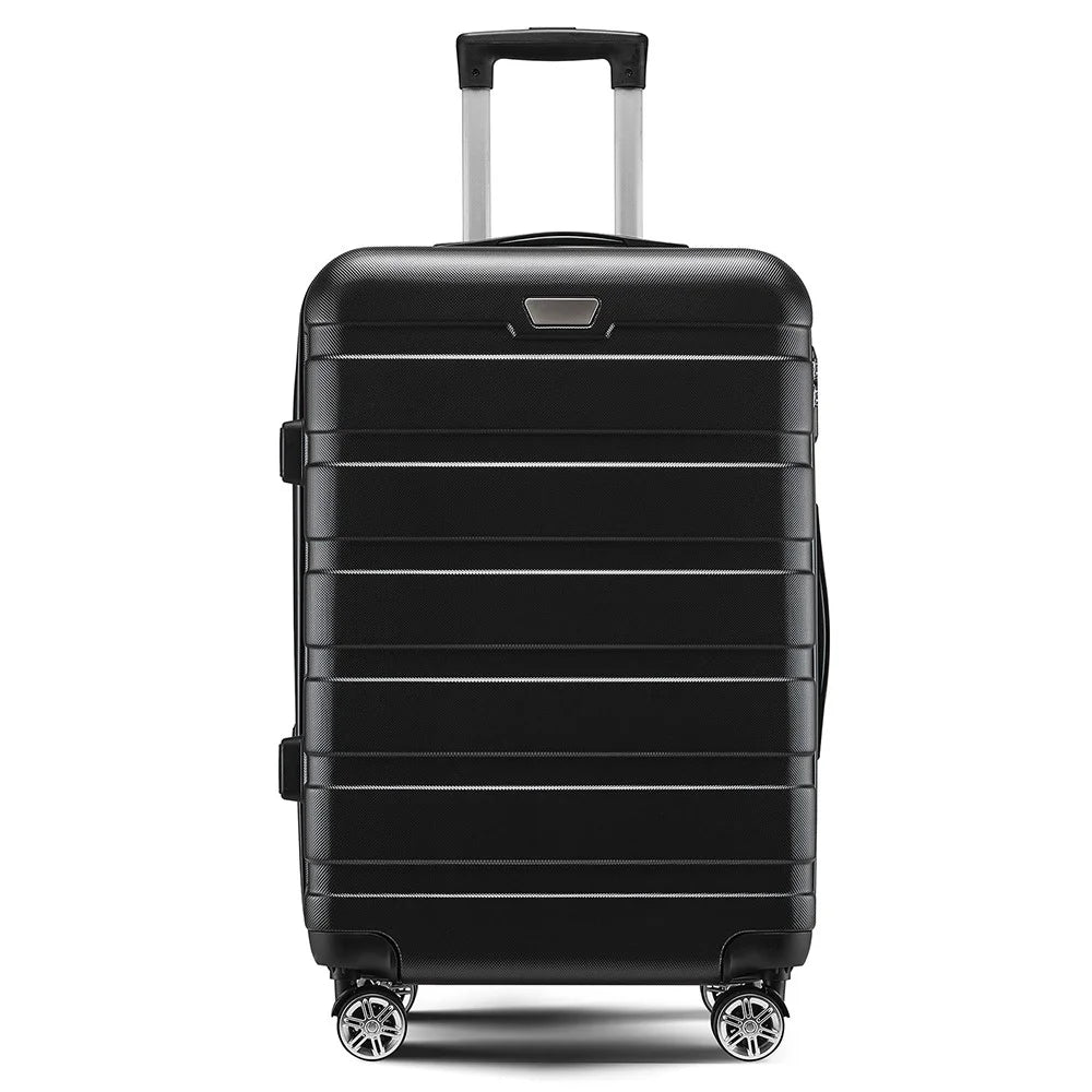 20 Inch Suitcase ABS Shell Carry On Luggage 4 Spinner Wheels Trolley Case, 33x23x55cm - Black - 1