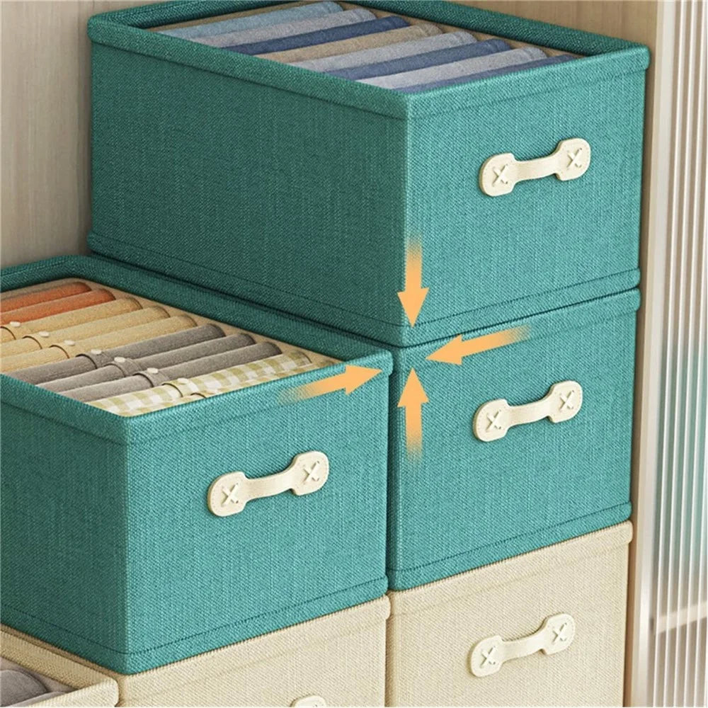 47x28x22cm Large Capacity Cotton Linen Storage Box Drawer Style Clothes Organizer - Green - 4
