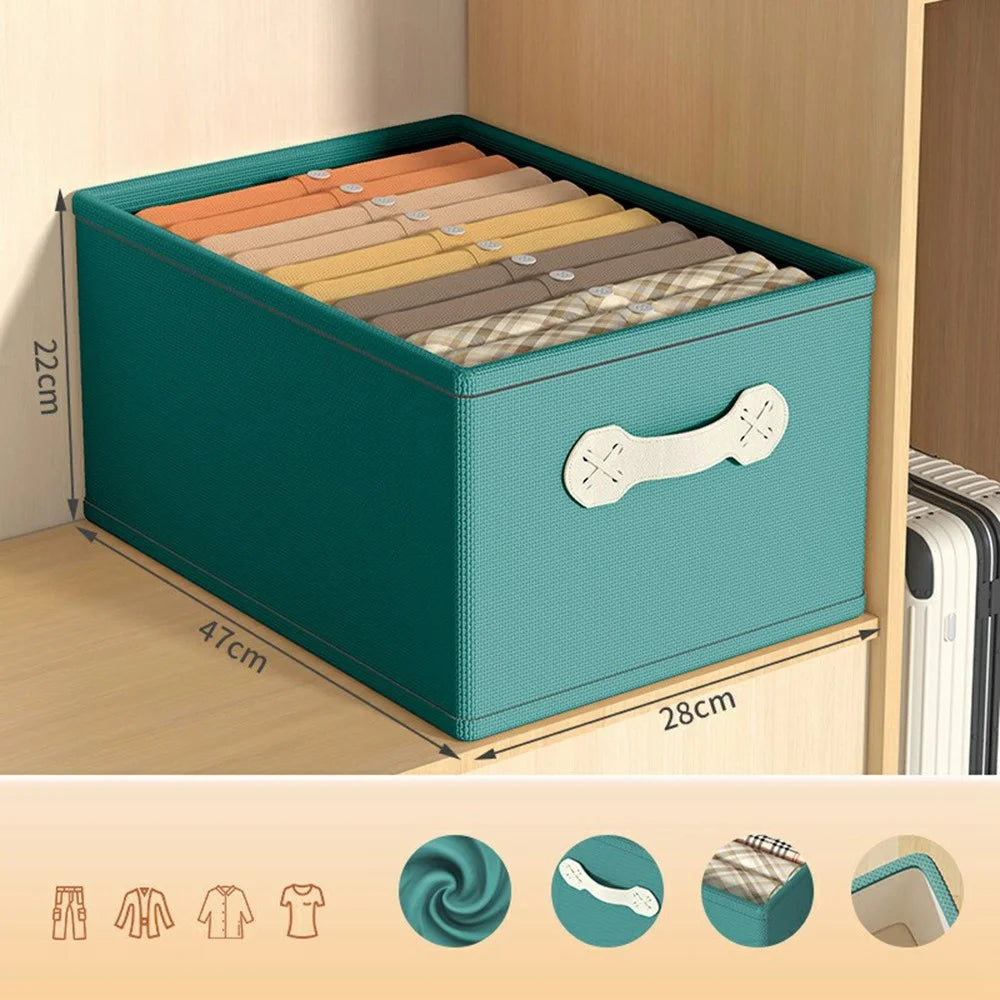 47x28x22cm Large Capacity Cotton Linen Storage Box Drawer Style Clothes Organizer - Green - 7