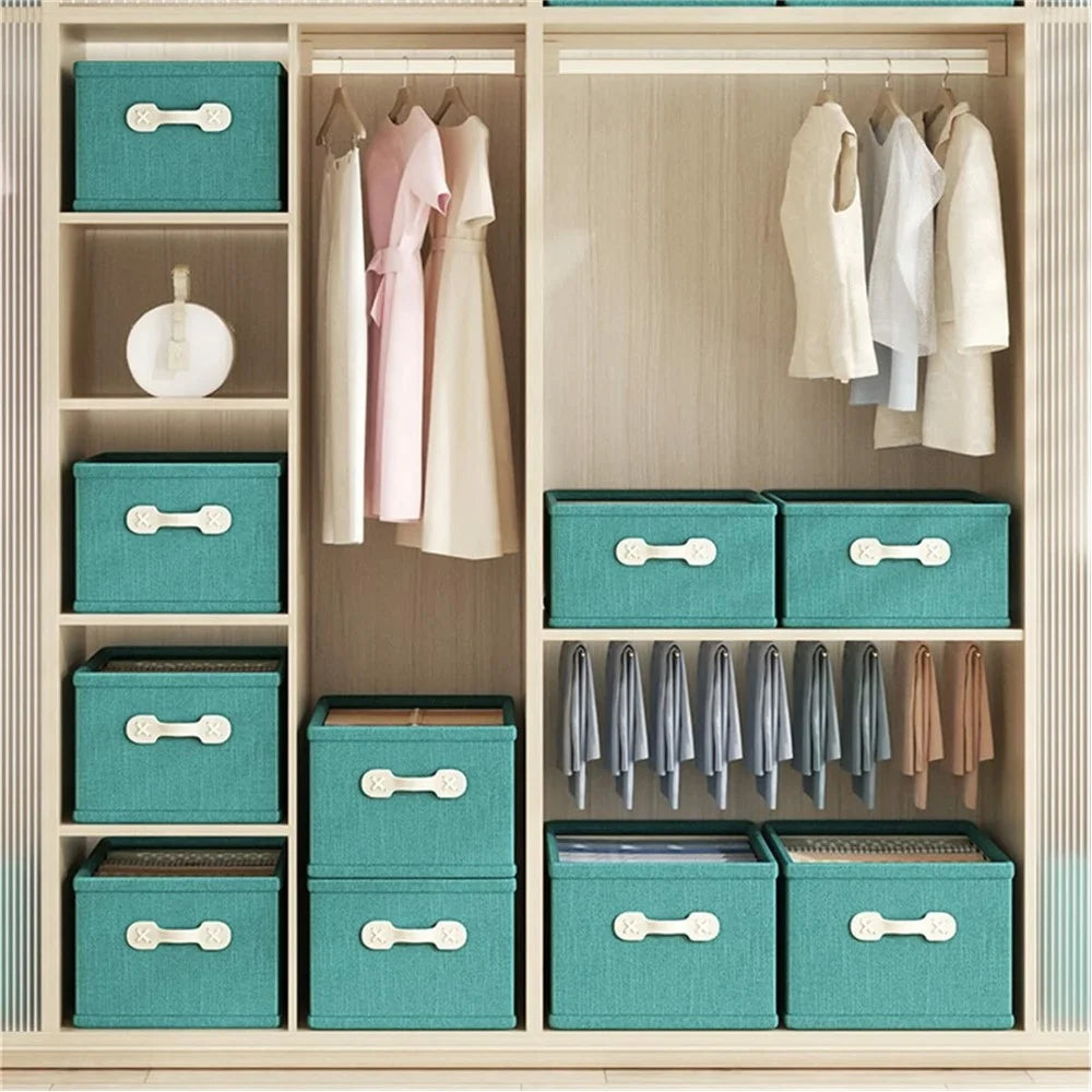 50x40x30cm Large Capacity Cotton Linen Storage Box Drawer Style Clothes Organizer - Green - 2