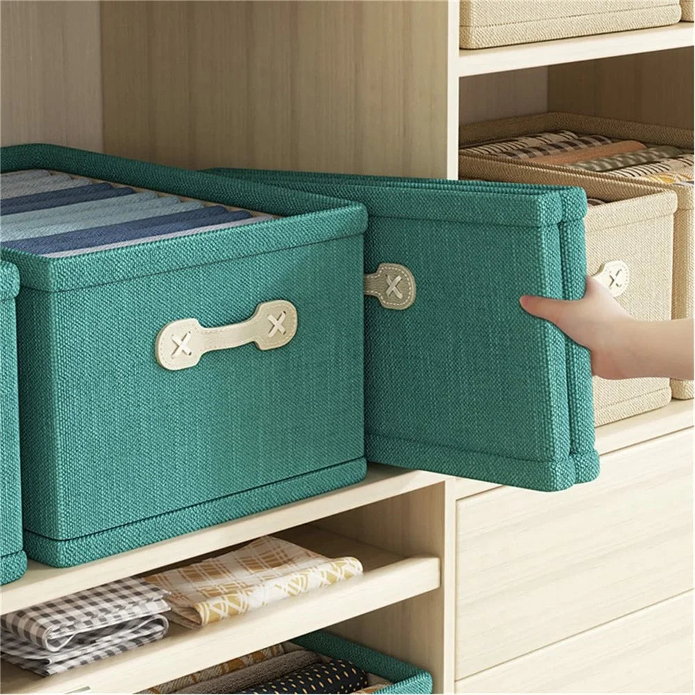 50x40x30cm Large Capacity Cotton Linen Storage Box Drawer Style Clothes Organizer - Green - 5