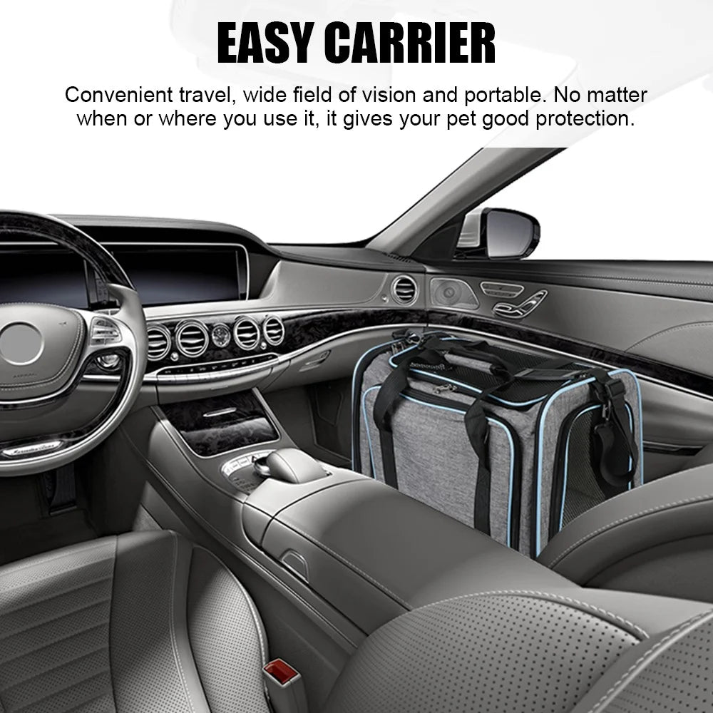 Portable Pet Carrier with Shoulder Strap Large Capacity Travel Expandable Tote Bag for Cats Dogs Gift, Size M - Grey+Blue - 7