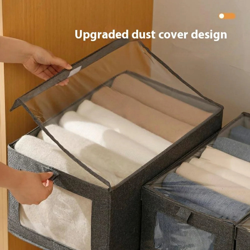 Size XXL Clear Window Oxford Fabric Foldable Storage Box with Lid for Closet Clothes Organizer, 47 x 30 x 25cm - Grey - 3