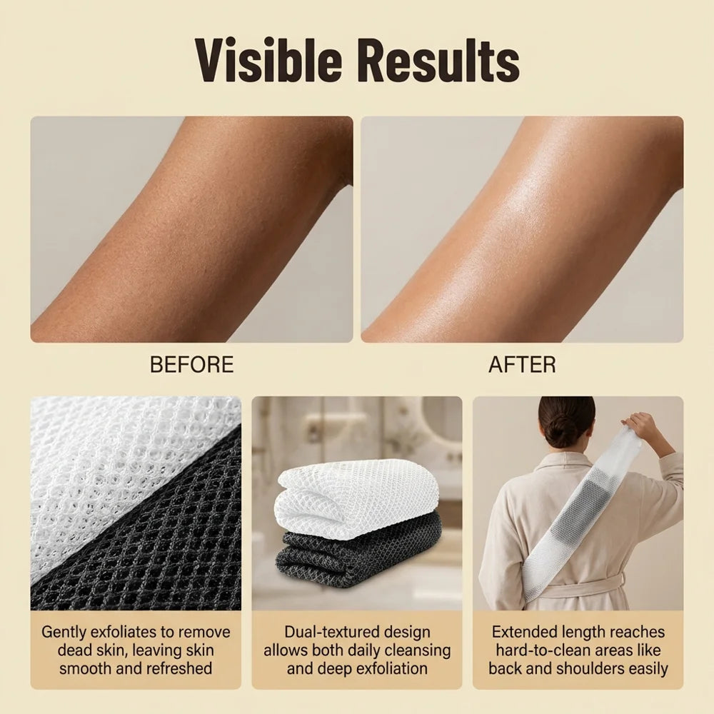 TORVIKX 2Pcs/Set Exfoliating Body Scrub Towel Hexagon Weave Double-Sided Bath Towel for Body Care - 2 Pieces - 7