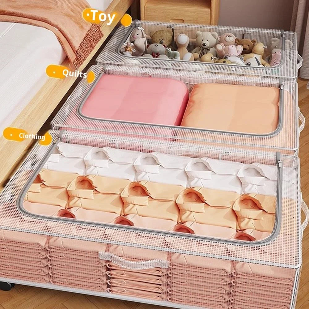80x47x15cm Under Bed Storage Box with Wheels Large Capacity Clear Organizer for Clothes Bedding - 4