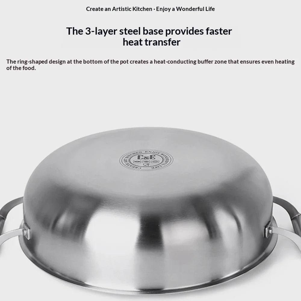 C&E 32cm 3-Tier Steamer Pot 304 Stainless Steel Multi-Functional Soup Stockpot for Home Cooking (BPA Free, No FDA) - Silver - 7