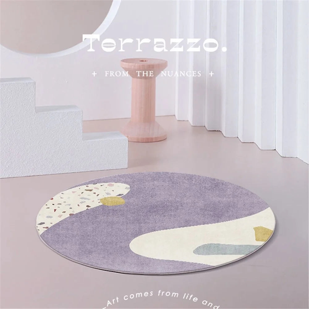 80cm Round Floor Mat Baby Mat Washable Soft Non-slip Floor Protector Anti-splash Mat Pad Home Bedroom Decoration - Terrazzo - 2