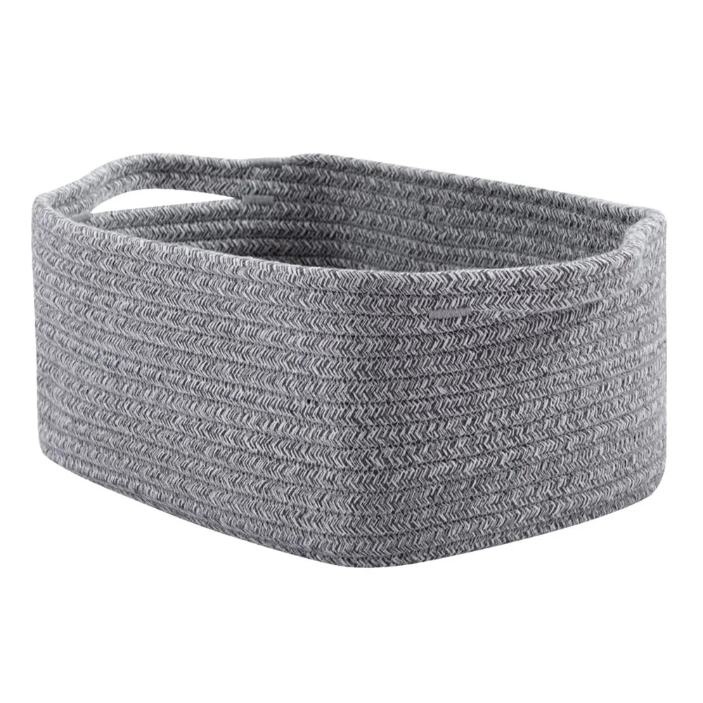 AB-096 Decorative Storage Box Woven Cotton Rope Basket for Toy, Makeup, Shampoo, Lotion, Book - Grey - 1