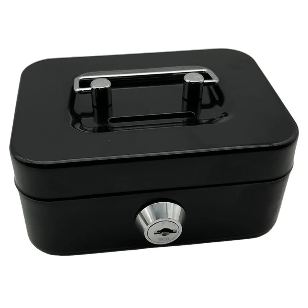 Money Box Metal Security Lock Box Lockable Money Bank Portable Small Coin Safe Box with Keys - Black - 1