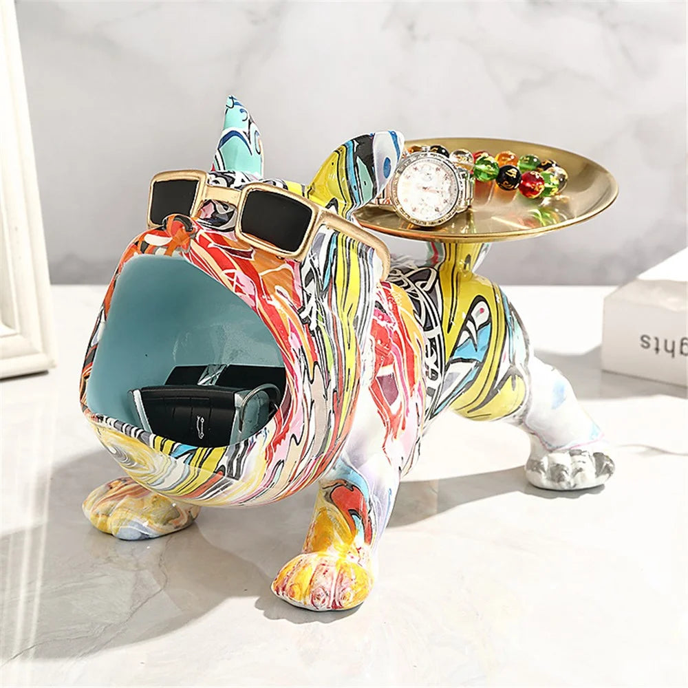 550S Resin Colorful Bulldog Sculpture Key Tray Entryway Table Organizer Home Decoration - Blue - 2