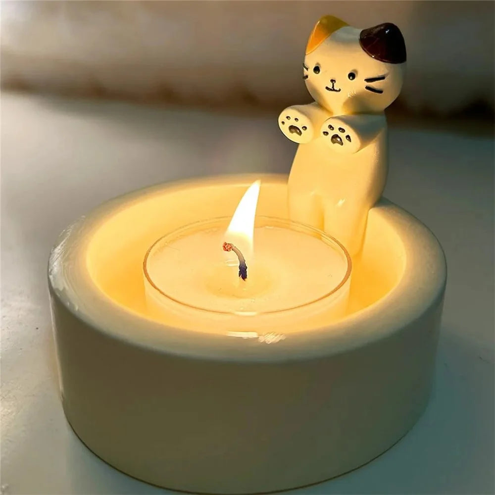 Cute Cat Scented Candle Holder Resin Candlestick Home Restaurant Decoration - Style B - 4