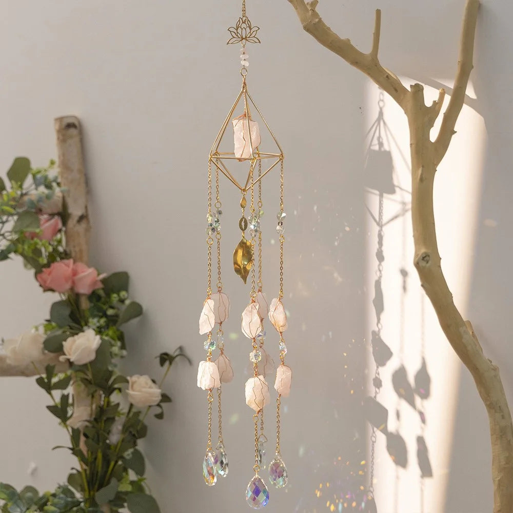 Natural Crystal Gravel Pendant Sun Catcher Garden Balcony Wind Chime Hanging Ornament - Pink - 2