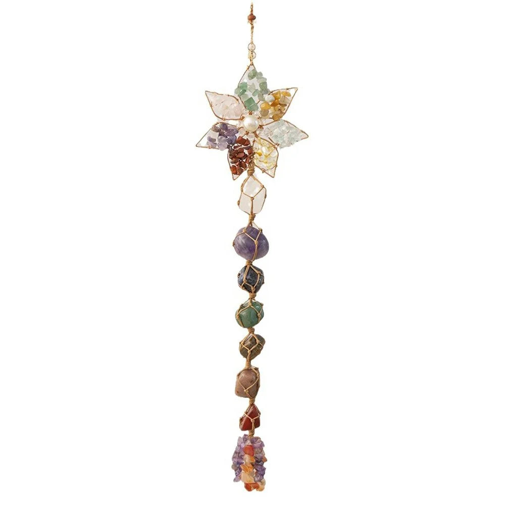 Colorful Natural Stone Seven-Color Crystal Hanging Decor Hand-Woven Lotus Dream Catcher Ornament - 2