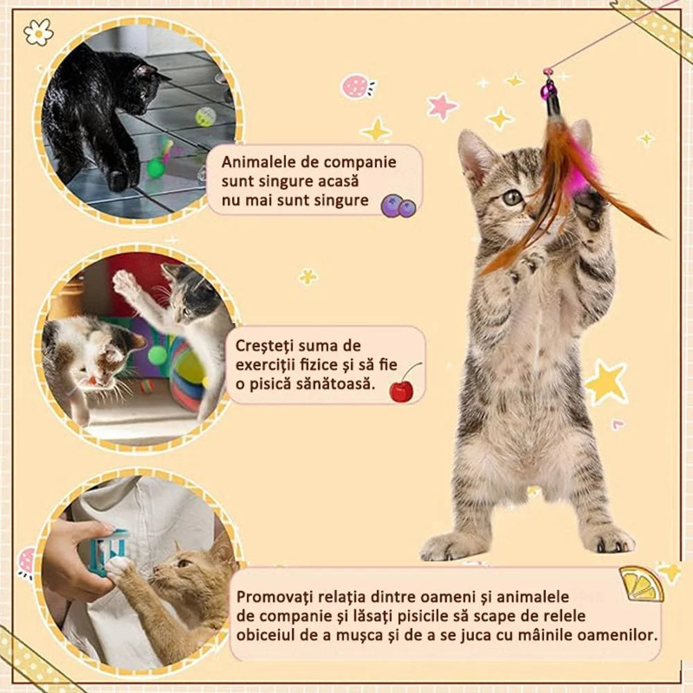 21Pcs / Set Cat Toys Set with T-Shaped Colorful Tunnel Interactive Cat Toy Feather Mouse Crinkle Balls - 3